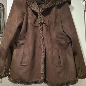 Brown Suede Like Heavy Warm Fur Lined Jacket - Jones New York Sport XL